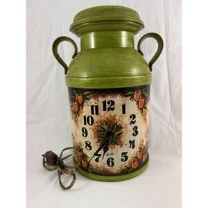 Vintage Spartus Milk Can Wall Clock 1970s Avocado Green Farmhouse Kitchen USA